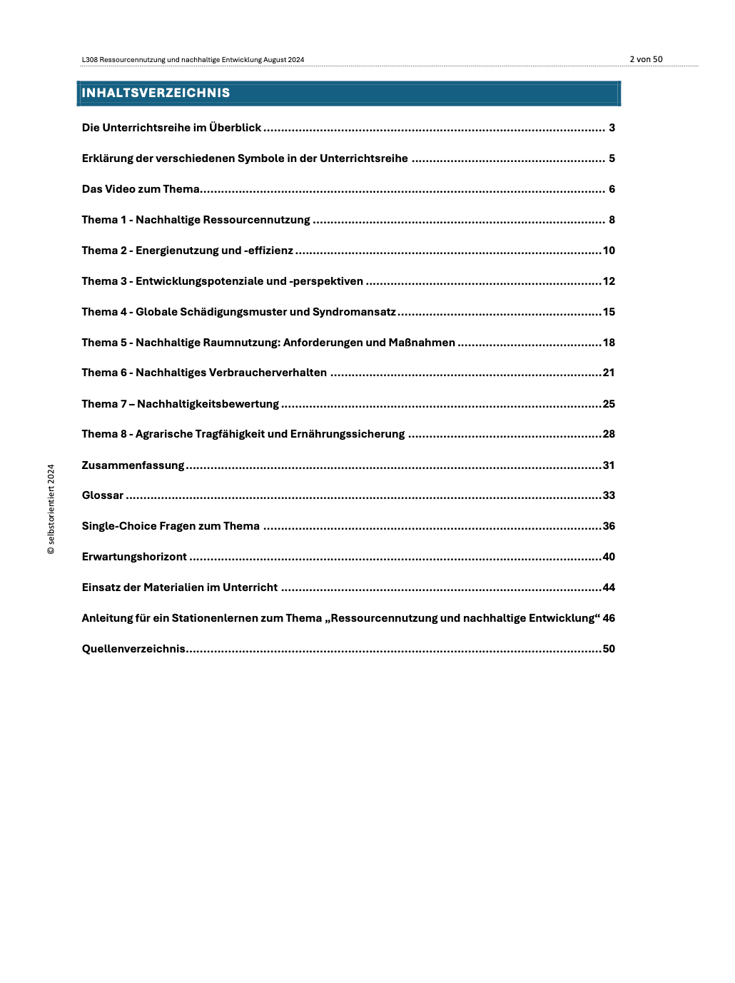 Fachmodul: Ressourcennutzung und nachhaltige Entwicklung