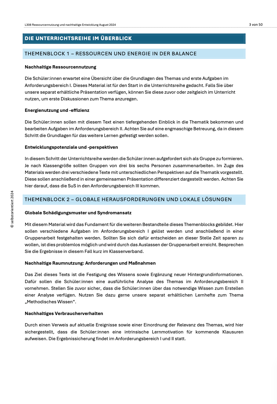 Fachmodul: Ressourcennutzung und nachhaltige Entwicklung