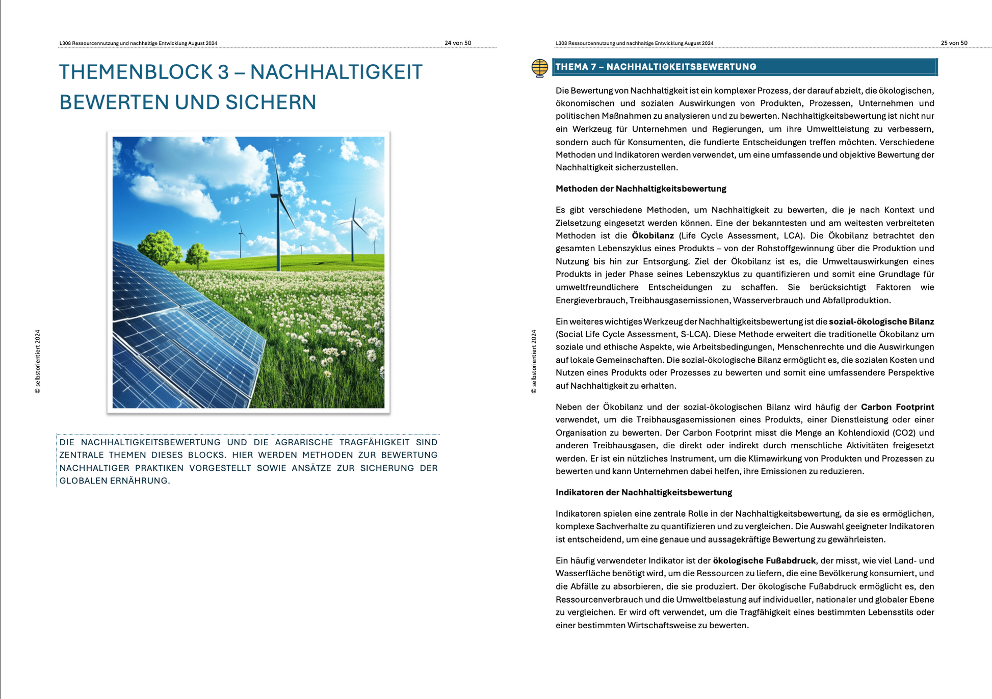 Fachmodul: Ressourcennutzung und nachhaltige Entwicklung