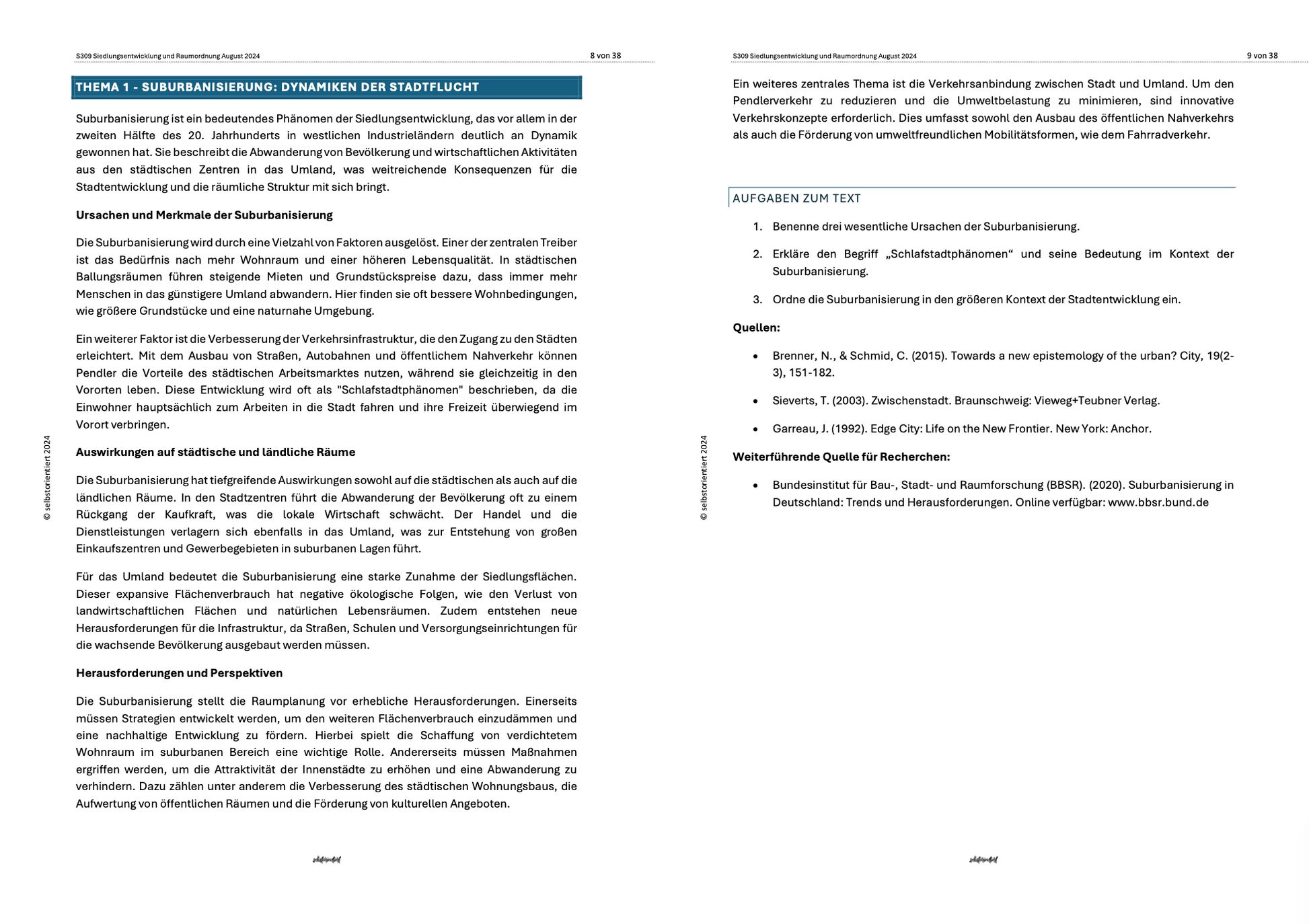 Fachmodul: Siedlungsentwicklung und Raumordnung - Lehrplan Geographie GoST (Niedersachsen)