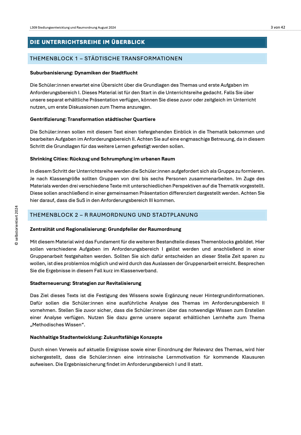 Fachmodul: Siedlungsentwicklung und Raumordnung - Lehrplan Geographie GoST (Niedersachsen)