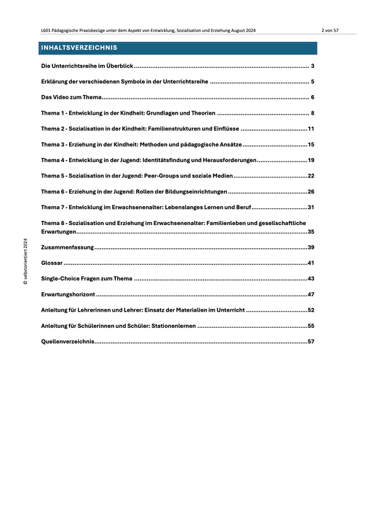 Pädagogische Praxisbezüge: Entwicklung, Sozialisation und Erziehung - Unterrichtsmaterial