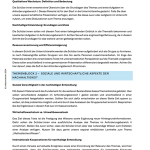 Qualitatives Wachstum und nachhaltige Entwicklung in Europa und der Welt - Unterrichtsmaterial