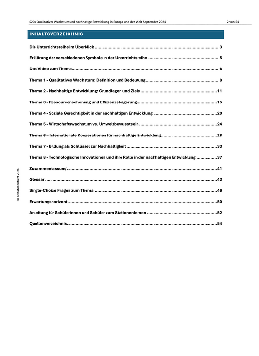 Qualitatives Wachstum und nachhaltige Entwicklung in Europa und der Welt - Unterrichtsmaterial