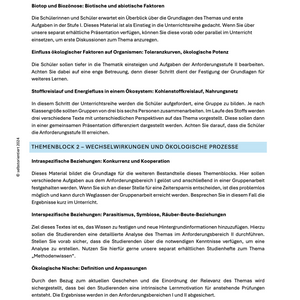 Strukturen und Zusammenhänge in Ökosystemen - Unterrichtsmaterial