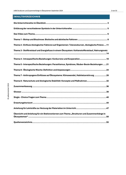 Strukturen und Zusammenhänge in Ökosystemen - Unterrichtsmaterial
