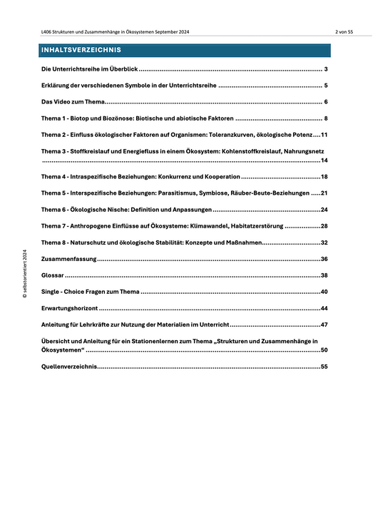Strukturen und Zusammenhänge in Ökosystemen - Unterrichtsmaterial