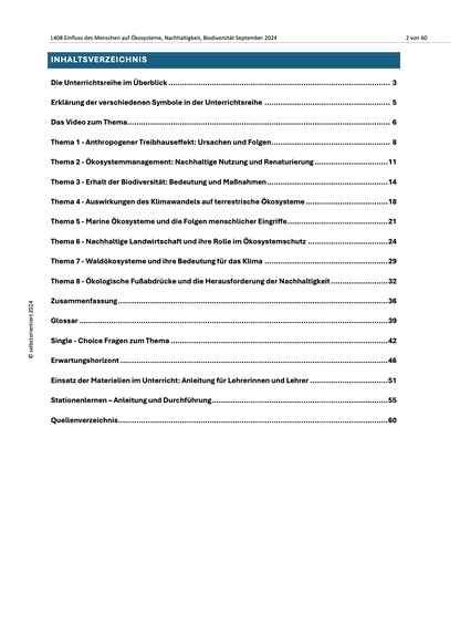 Einfluss des Menschen auf Ökosysteme, Nachhaltigkeit und Biodiversität - Unterrichtsmaterial