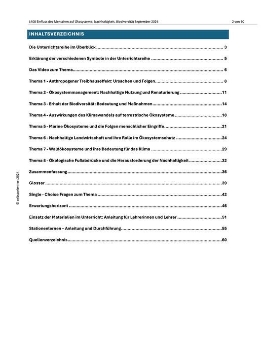 Einfluss des Menschen auf Ökosysteme, Nachhaltigkeit und Biodiversität - Unterrichtsmaterial