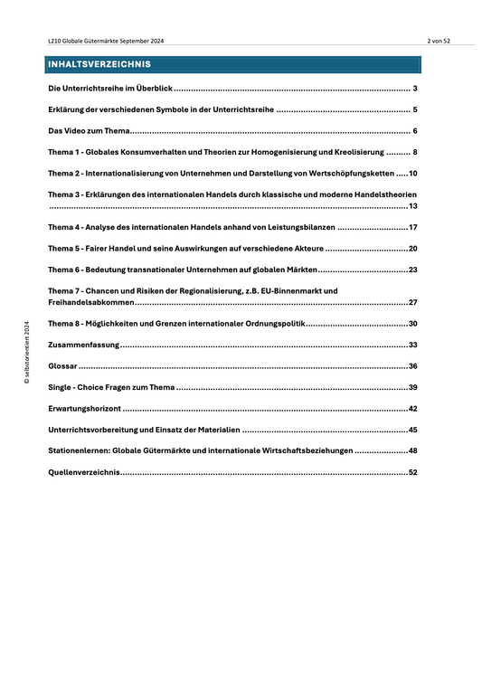 Globale Gütermärkte und internationale Wirtschaftsbeziehungen - Unterrichtsmaterial