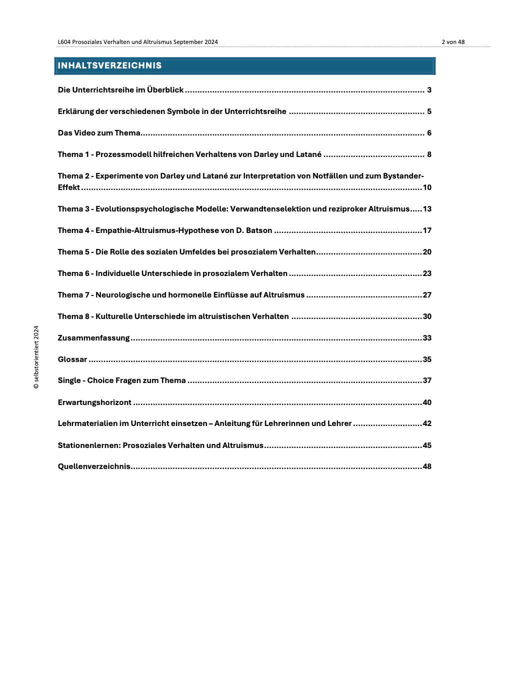 Prosoziales Verhalten und Altruismus - Unterrichtsmaterial