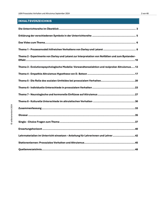 Prosoziales Verhalten und Altruismus - Unterrichtsmaterial