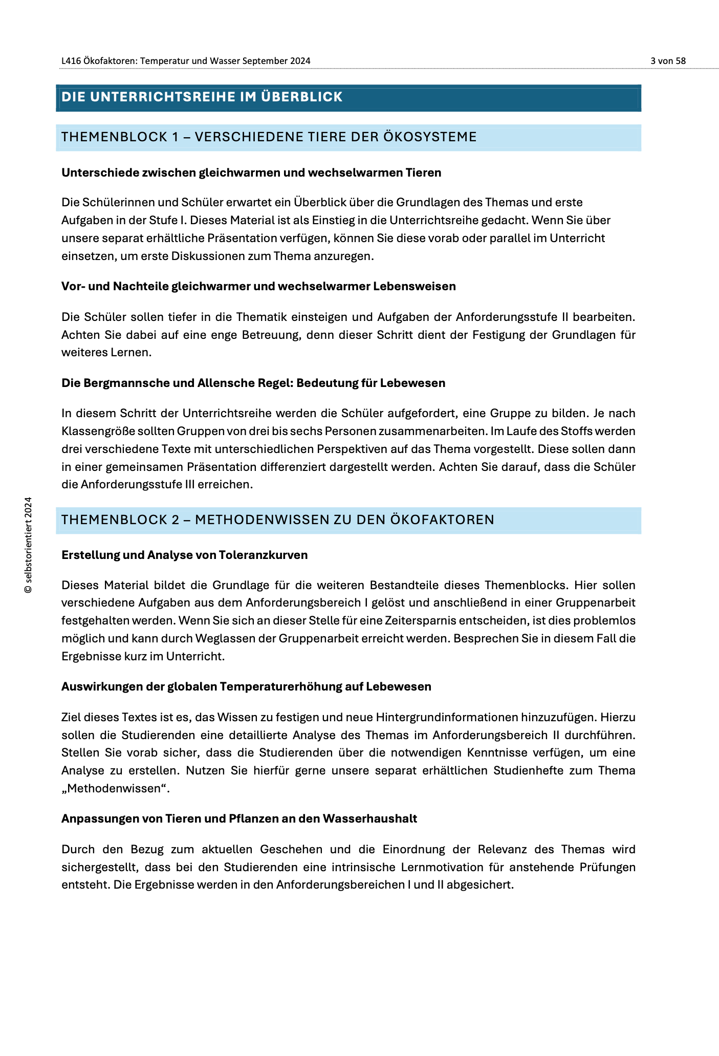 Ökofaktoren: Temperatur und Wasser - Unterrichtsmaterial