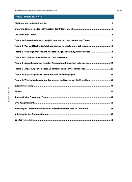 Ökofaktoren: Temperatur und Wasser - Unterrichtsmaterial