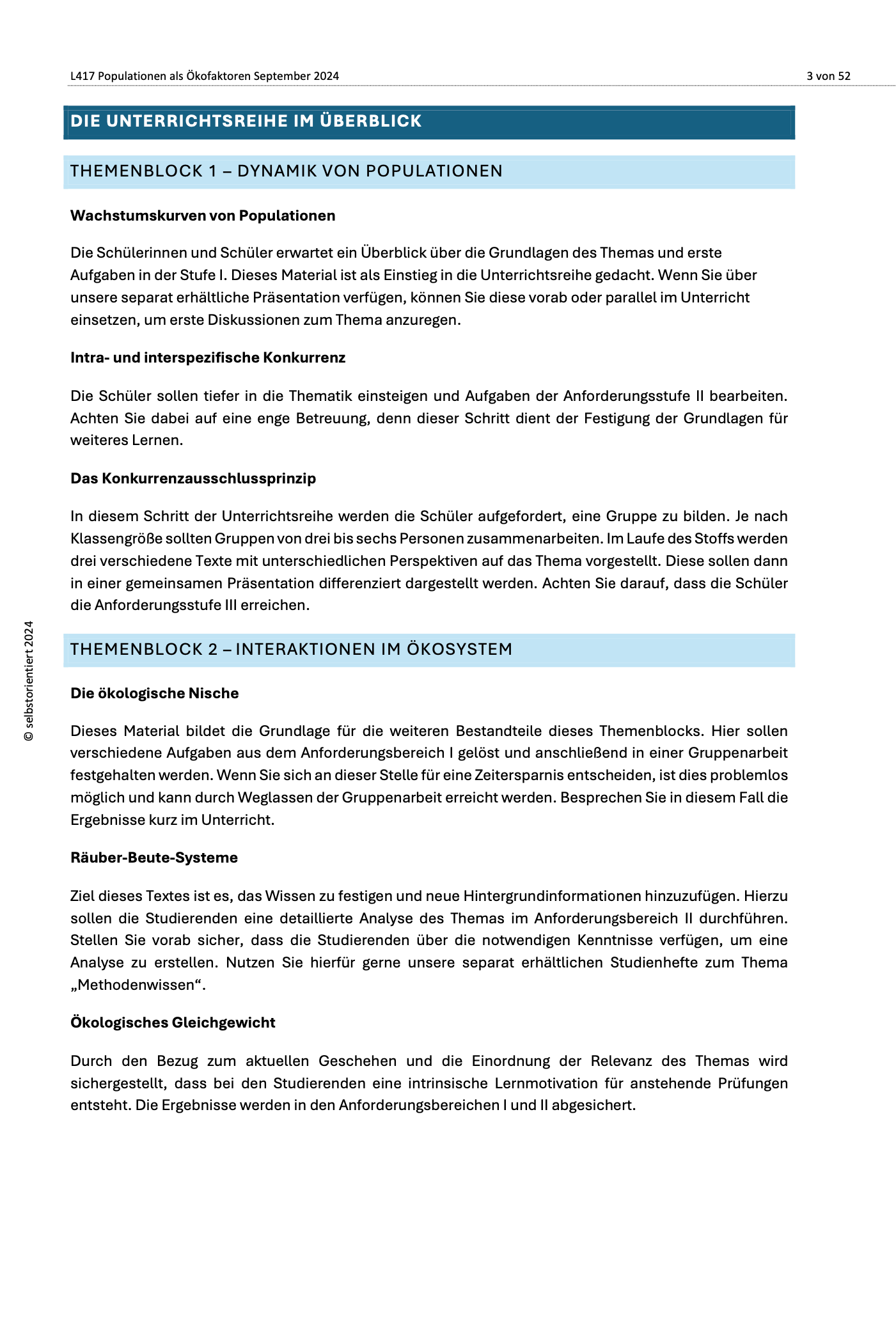 Populationen als Ökofaktoren - Unterrichtsmaterial