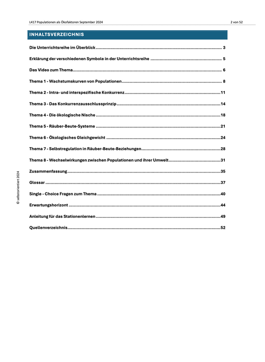 Populationen als Ökofaktoren - Unterrichtsmaterial