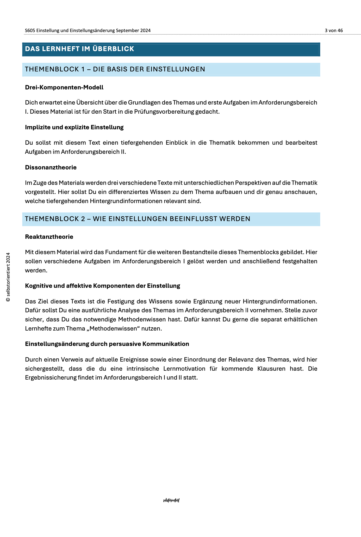 Dissonanztheorie und Reaktanztheorie - Lernheft