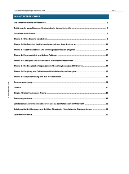 Enzyme und Stoffwechsel - Unterrichtsmaterial