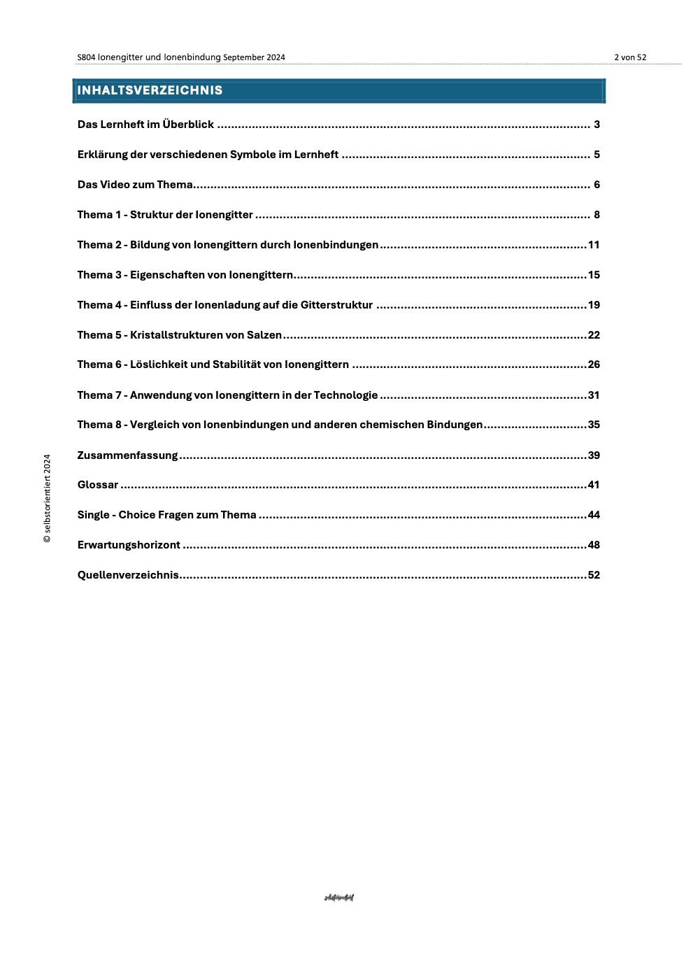 Ionenbindungen, Kristallstrukturen und Löslichkeit - Lernheft