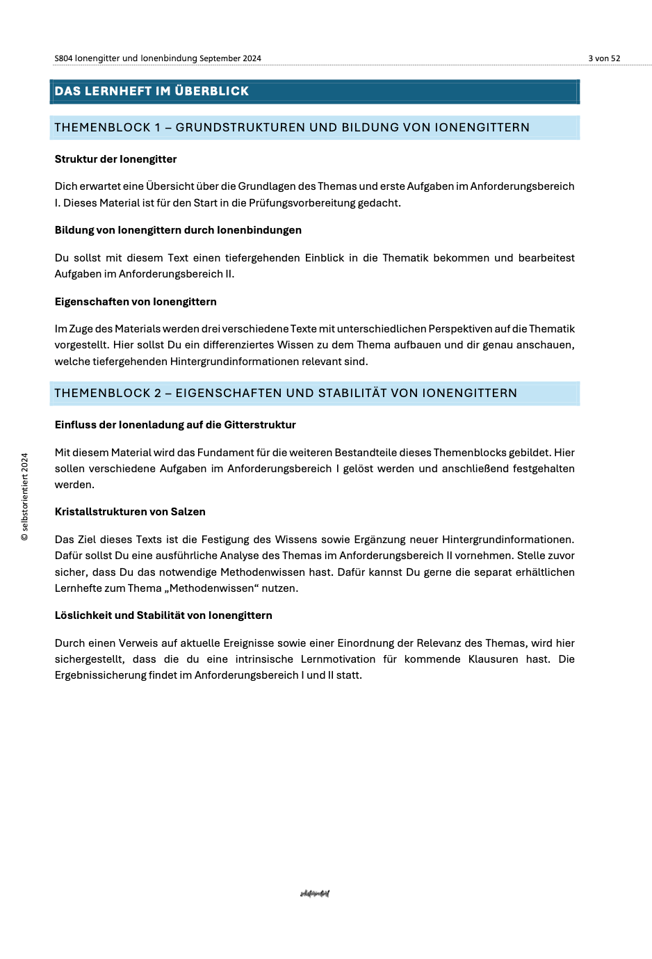 Ionenbindungen, Kristallstrukturen und Löslichkeit - Lernheft