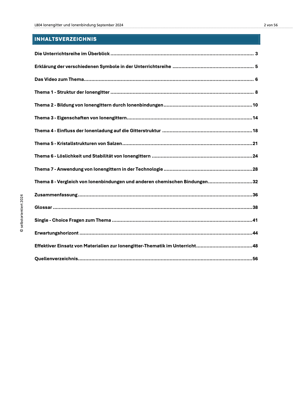 Unterrichtsreihe: Ionengittern und Ionenbindungen