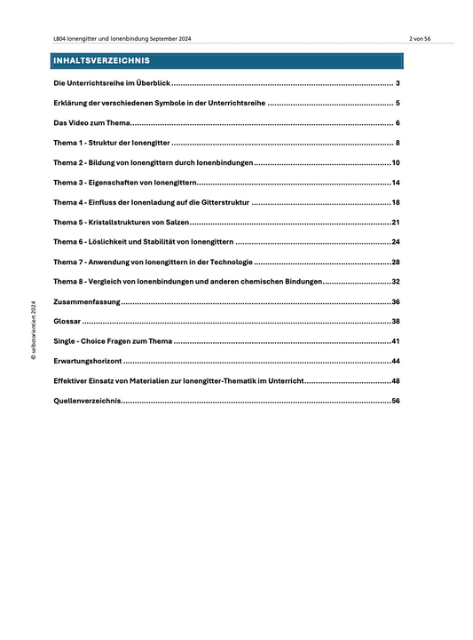 Unterrichtsreihe: Ionengittern und Ionenbindungen