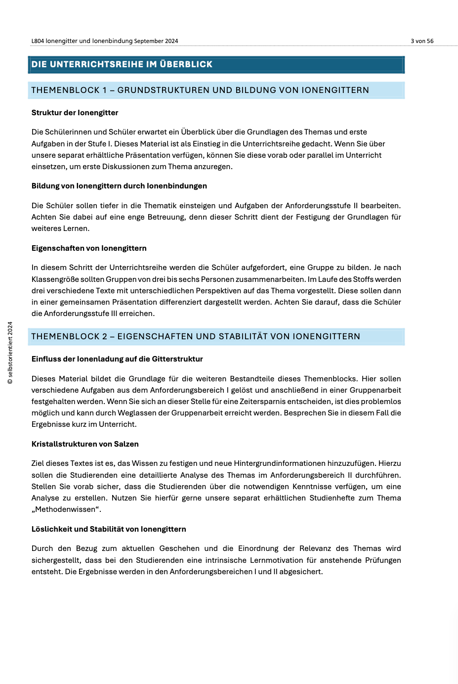 Unterrichtsreihe: Ionengittern und Ionenbindungen