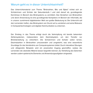 Unterrichtsmaterial „Binärzahlen, Bits und Bytes (Binärsystem)“ (SEK I)
