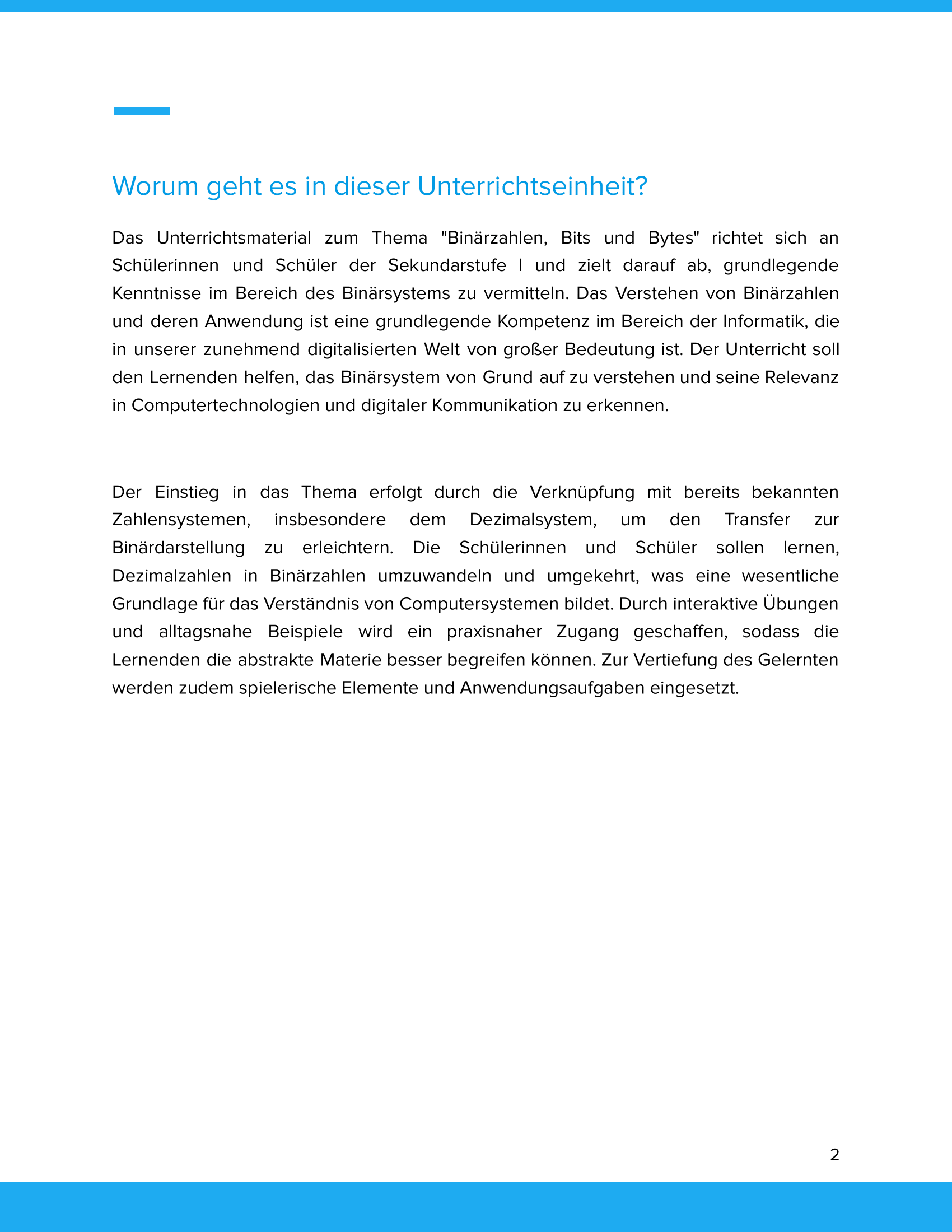 Unterrichtsmaterial „Binärzahlen, Bits und Bytes (Binärsystem)“ (SEK I)