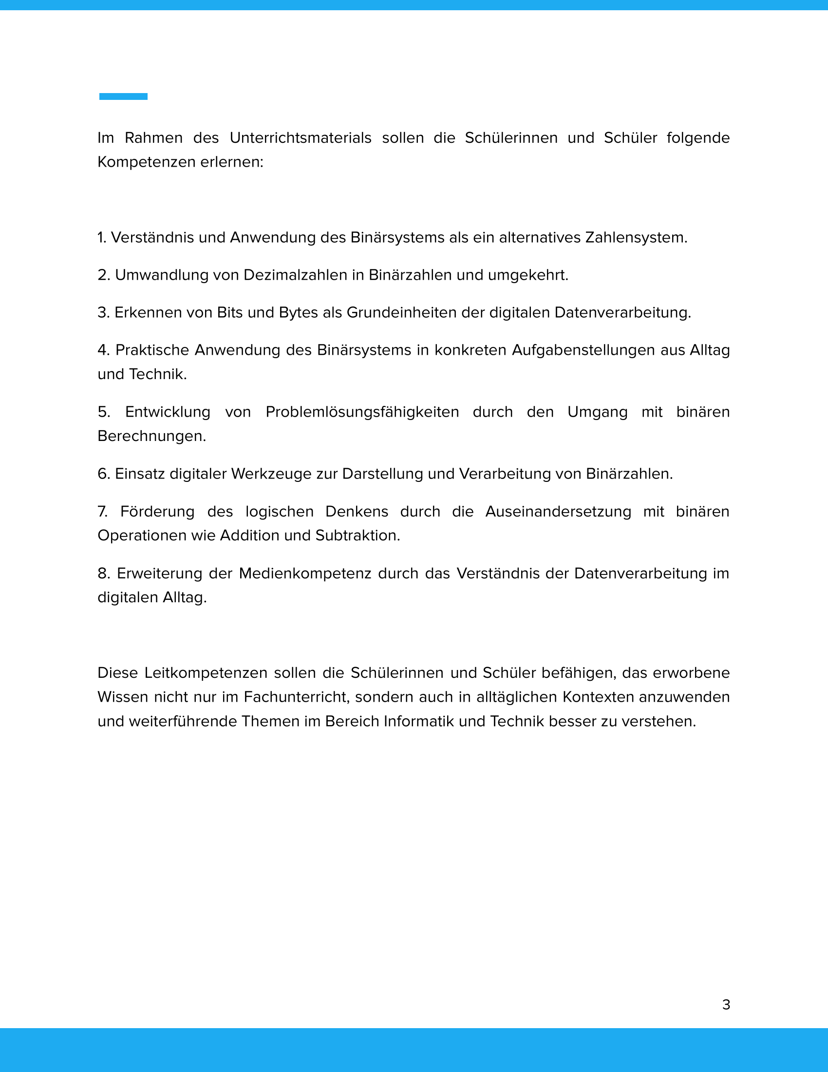 Unterrichtsmaterial „Binärzahlen, Bits und Bytes (Binärsystem)“ (SEK I)