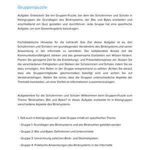 Unterrichtsmaterial „Binärzahlen, Bits und Bytes (Binärsystem)“ (SEK I)