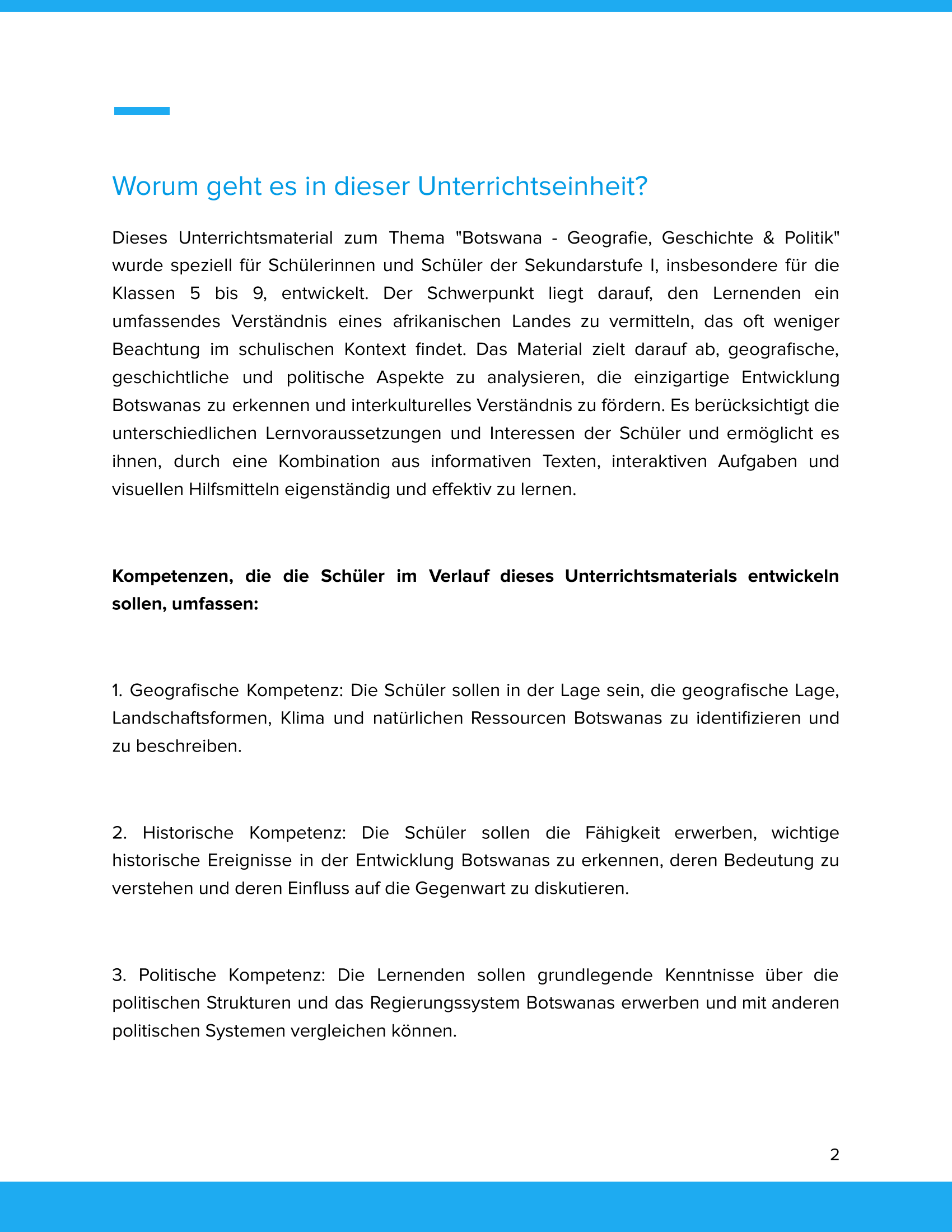 Botswana – Unterrichtsmaterial Geografie, Geschichte & Politik Sekundarstufe