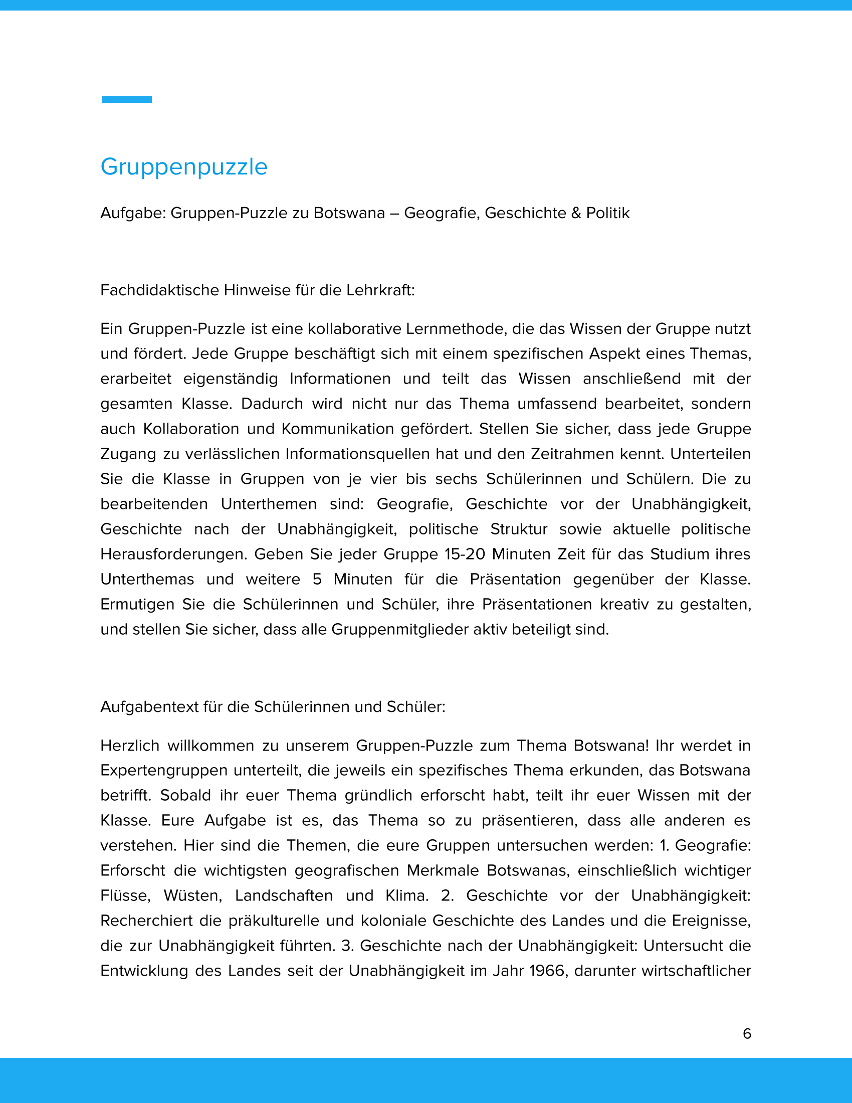 Botswana – Unterrichtsmaterial Geografie, Geschichte & Politik Sekundarstufe