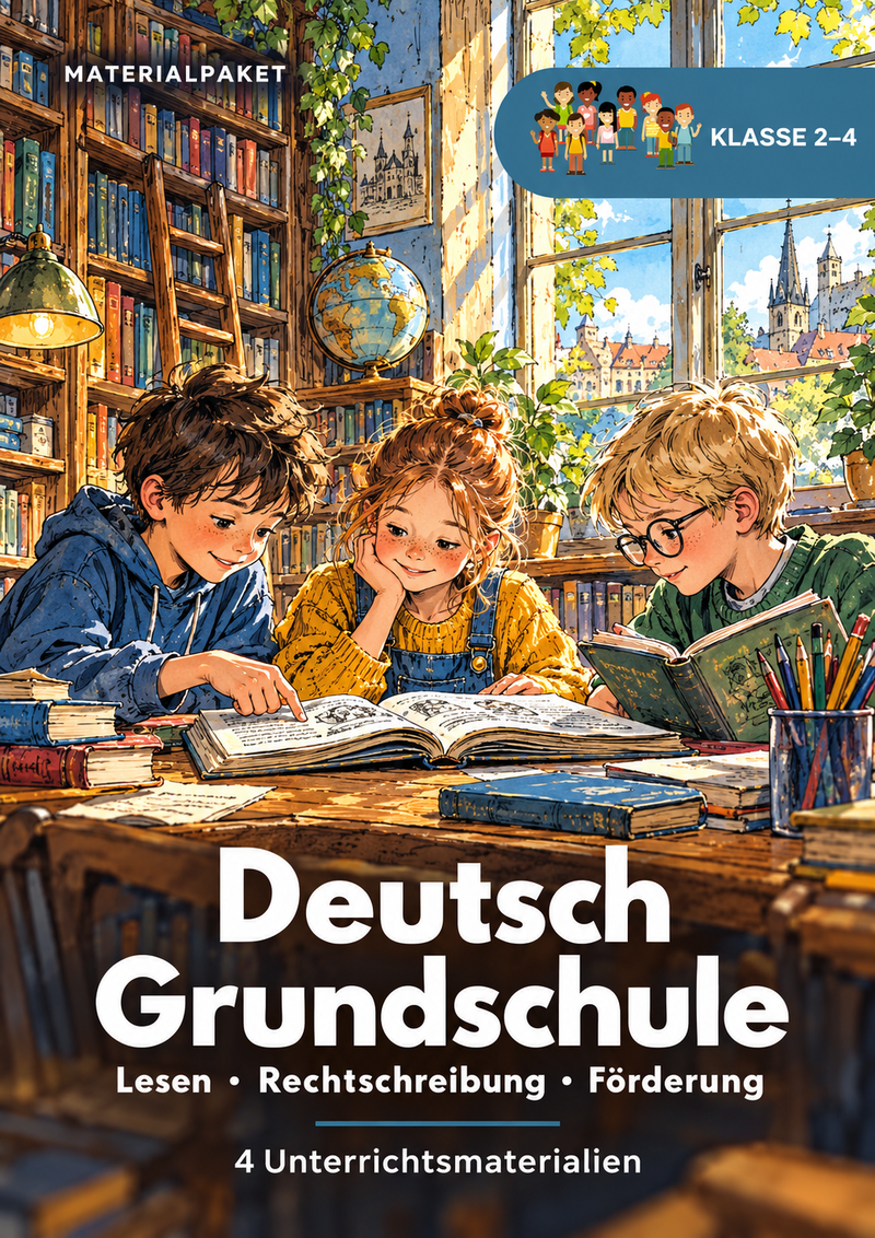 Titelbild zum Materialpaket Deutsch Grundschule mit 4 Unterrichtsmaterialien für klasse 2 bis 4