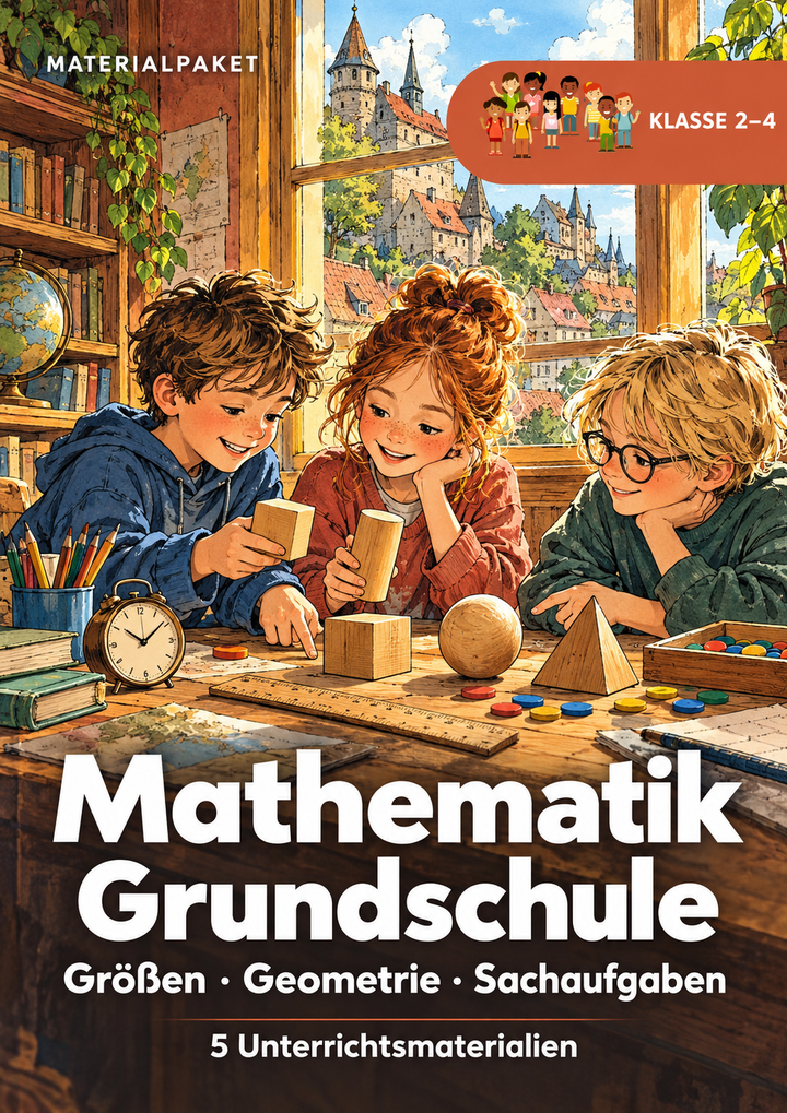Titelbild zum Materialpaket Mathematik Grundschule mit 5 Unterrichtsmaterialien für klasse 2 bis 4
