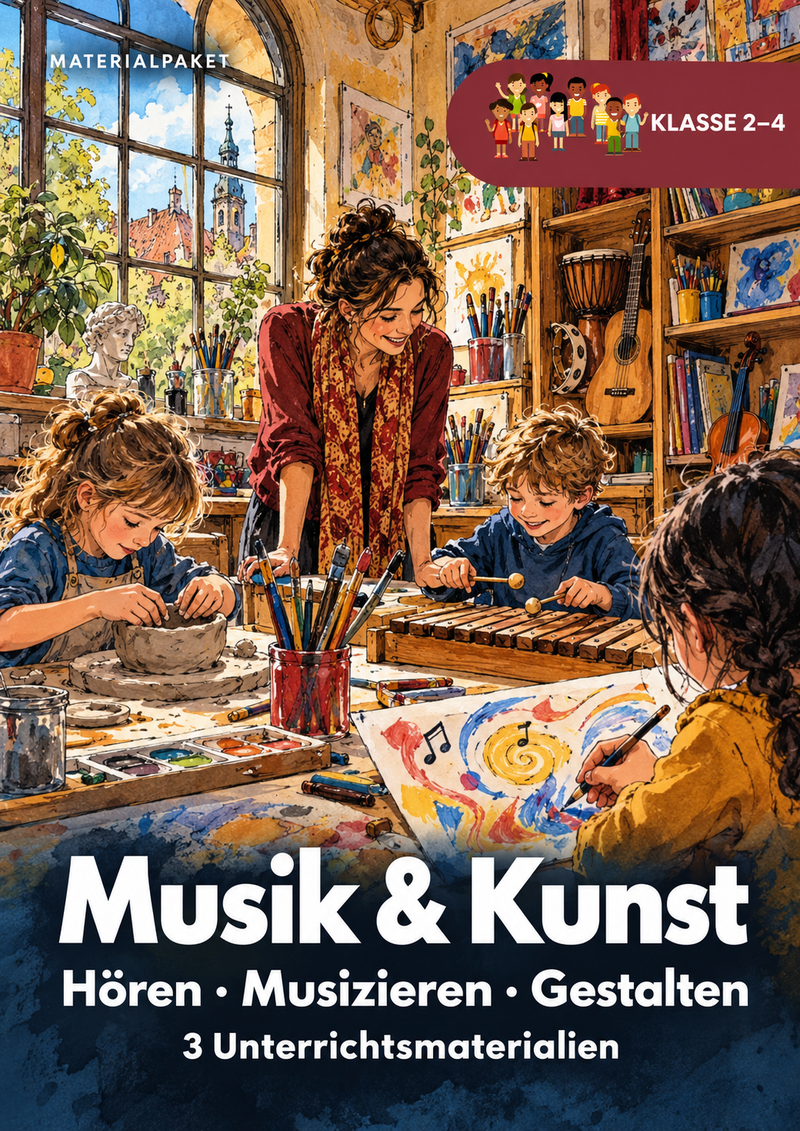 Titelbild zum Materialpaket Musik & Kunst mit 3 Unterrichtsmaterialien für klasse 2 bis 4