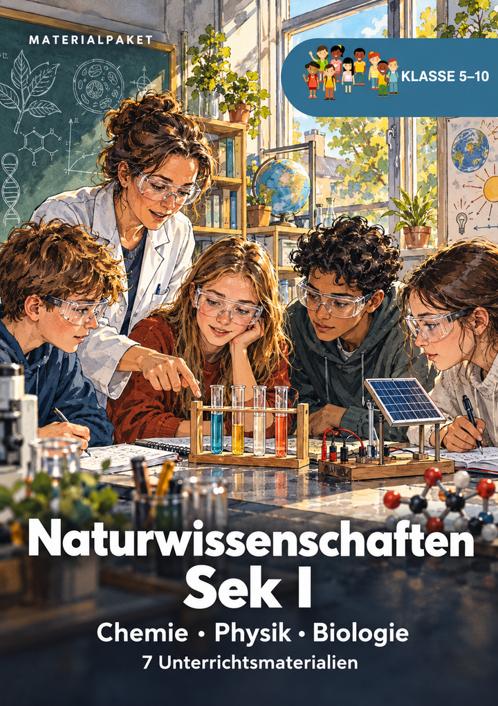 Titelbild zum Materialpaket Naturwissenschaften Sek I mit 7 Unterrichtsmaterialien für klasse 5 bis 10