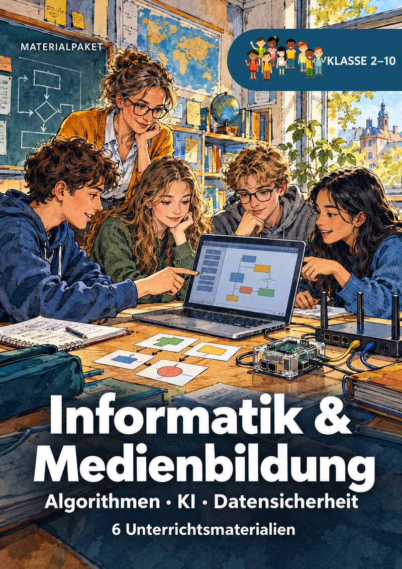 Titelbild zum Materialpaket Informatik & Medienbildung mit 6 Unterrichtsmaterialien für klasse 2 bis 10