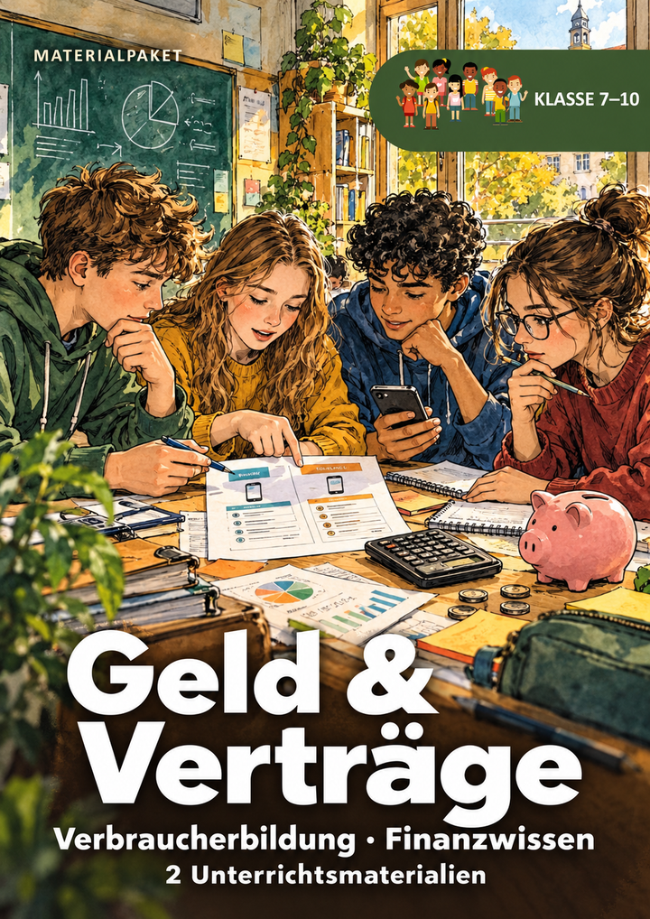 Titelbild zum Materialpaket Geld & Verträge mit 2 Unterrichtsmaterialien für klasse 7 bis 10