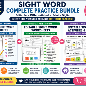 Editable Sight Word Bundle – Fry + Dolch Worksheets | Print & Digital