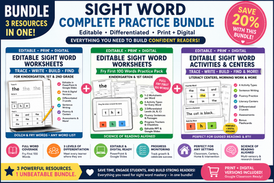 Editable Sight Word Bundle – Fry + Dolch Worksheets | Print & Digital