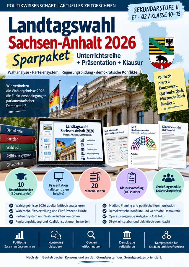 Sparpaket Landtagswahl Sachsen-Anhalt 2026 – Sek II | 5 Reihen von Wahlsystem bis Wahlergebnis