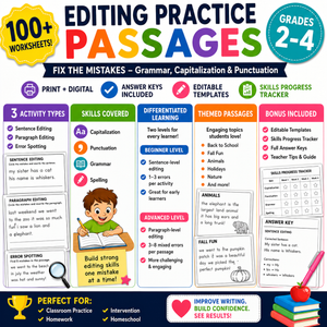 Editing Practice Passages Grades 2-4 | Grammar, Punctuation & Capitalization Activities