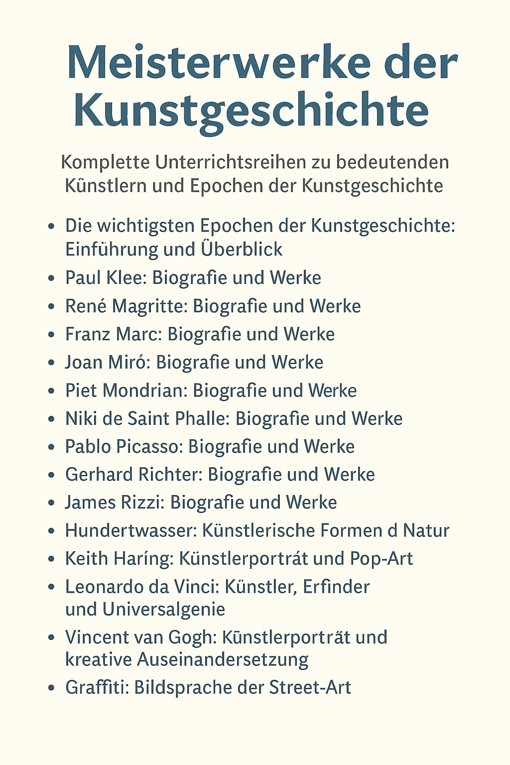 Sparpaket: Kernlehrplan Kunst SEK I - Kunstgeschichte & Künstler – Von der Renaissance bis zur Moderne