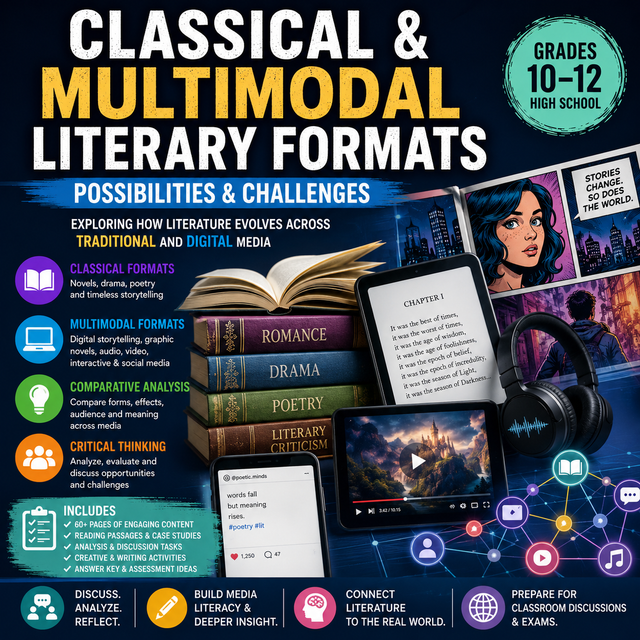 Modernes Unterrichtsmaterial für den Englischunterricht zu klassischen und multimodalen Literaturformaten.
