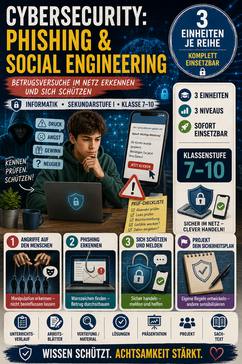 Cybersecurity: Phishing und Social Engineering – Informatik Unterrichtsmaterial (Sek I, Klasse 7–10)