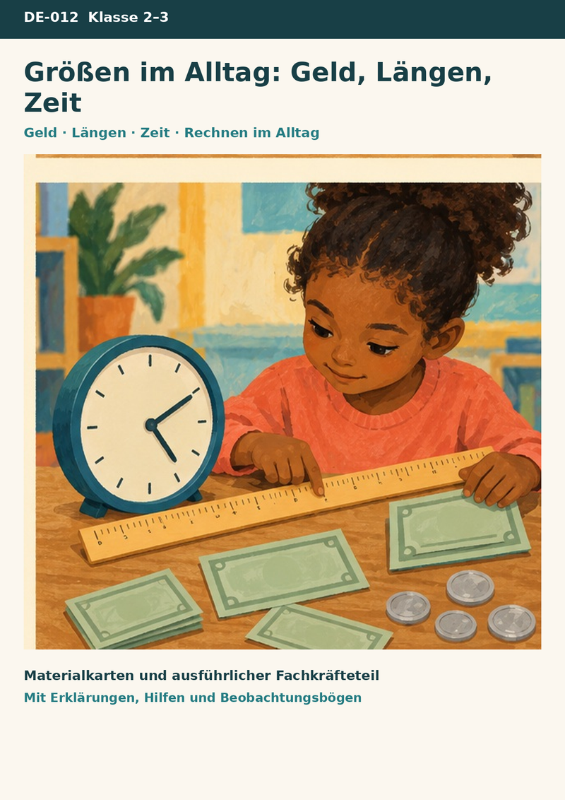 Größen im Alltag: Geld, Längen, Zeit – Messen, Einkaufen, Uhrzeit – Titelbild