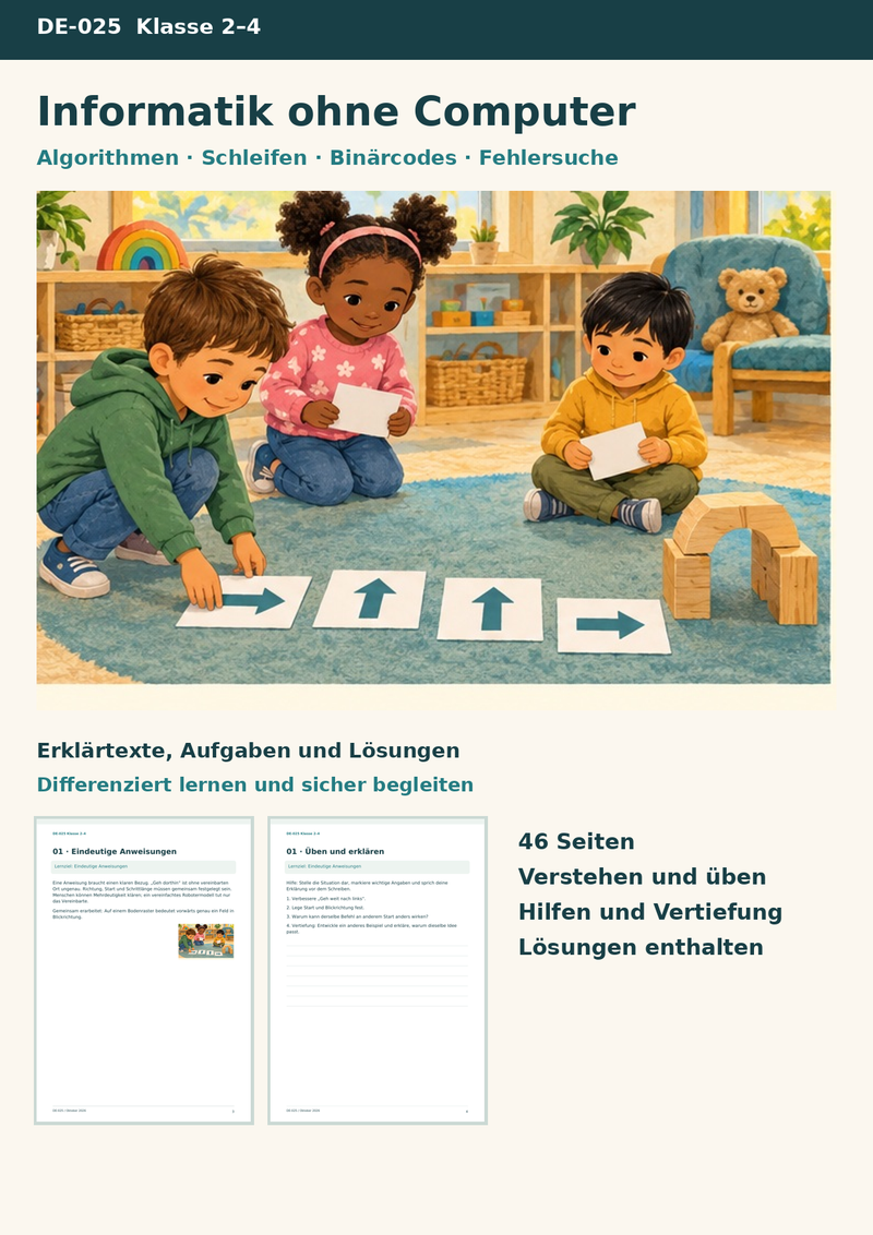Informatik ohne Computer – Algorithmen, Schleifen und Binärcodes für die Grundschule – Titelbild