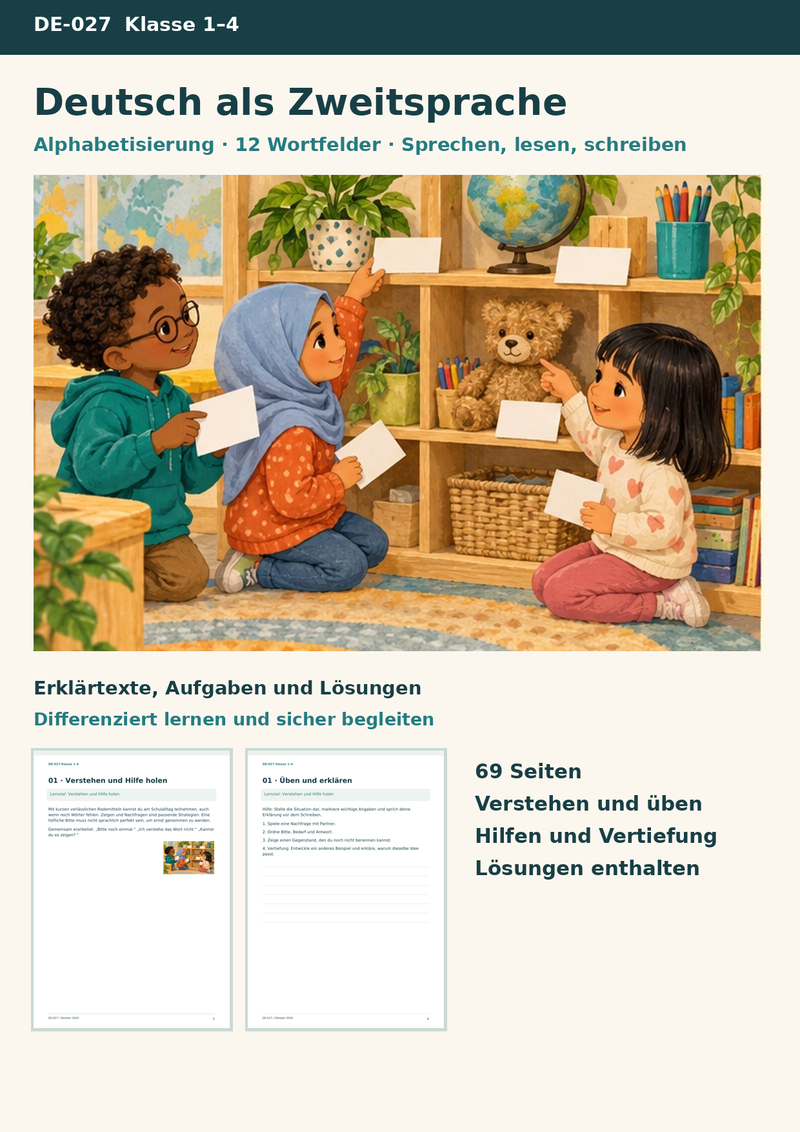 DaZ Grundschule – Alphabetisierung und Basiswortschatz mit zwölf Wortfeldern – Titelbild