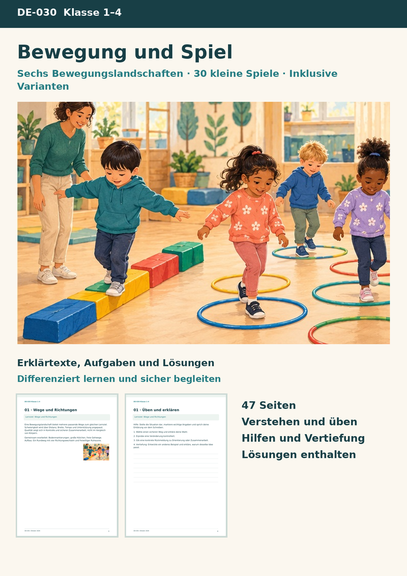 Bewegungslandschaften und kleine Spiele – Sport in der Grundschule mit 30 Spielkarten und inklusiven Varianten – Titelbild